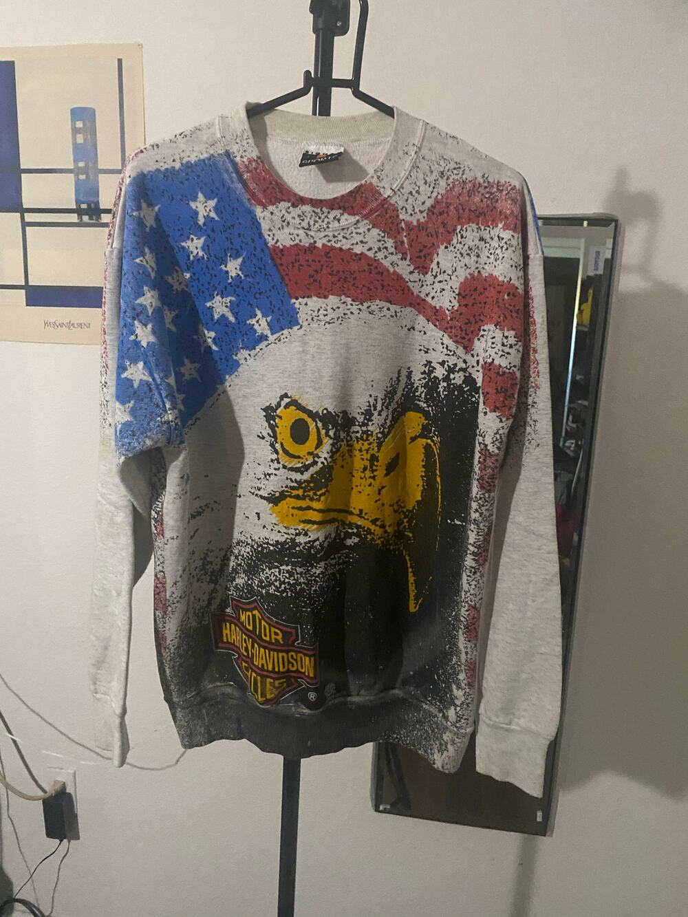 Rare Harley Davidson 1992 Vintage AOP Bald Eagle Sweatshirt Size Large